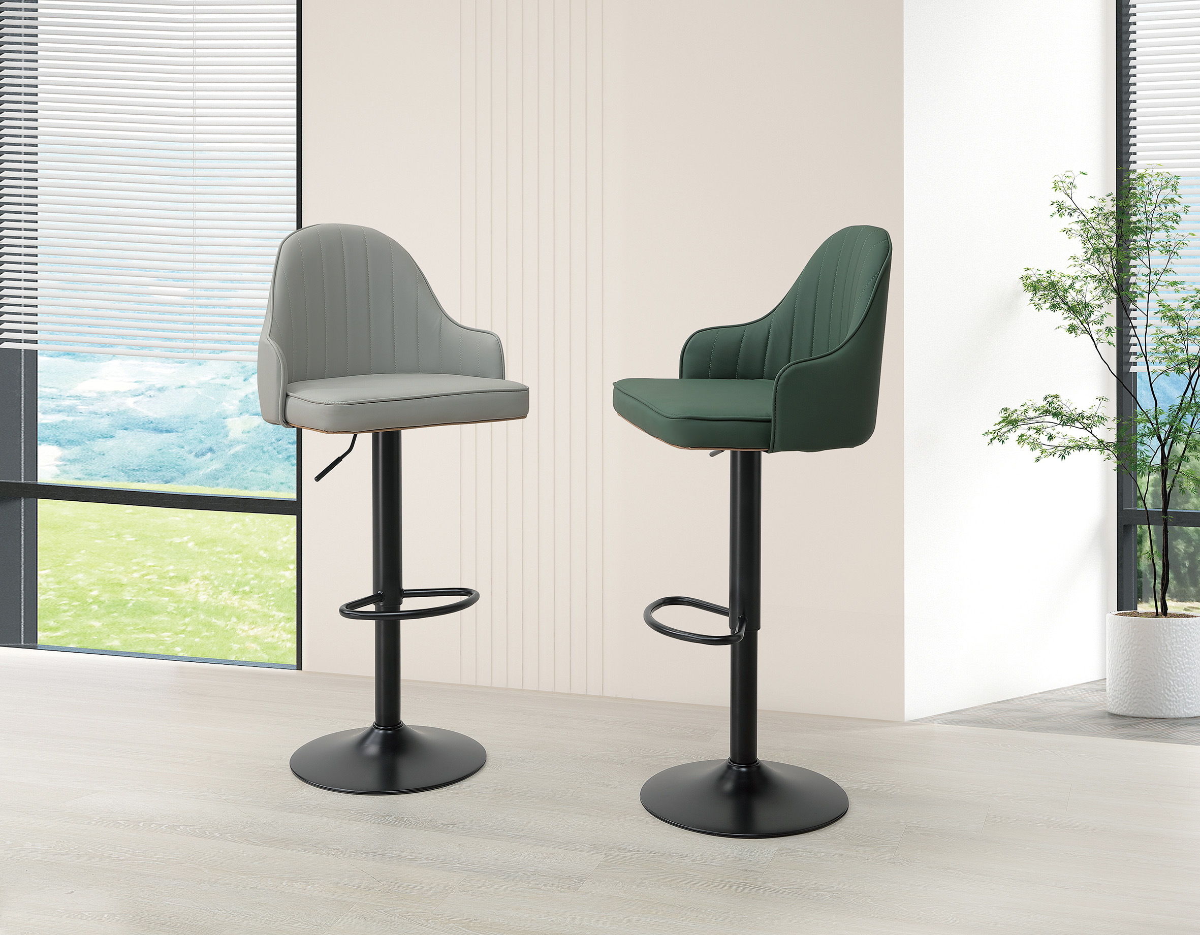 紐書亞升降吧椅 (006)(深綠皮)｜吧椅｜太子居家嘉義門市